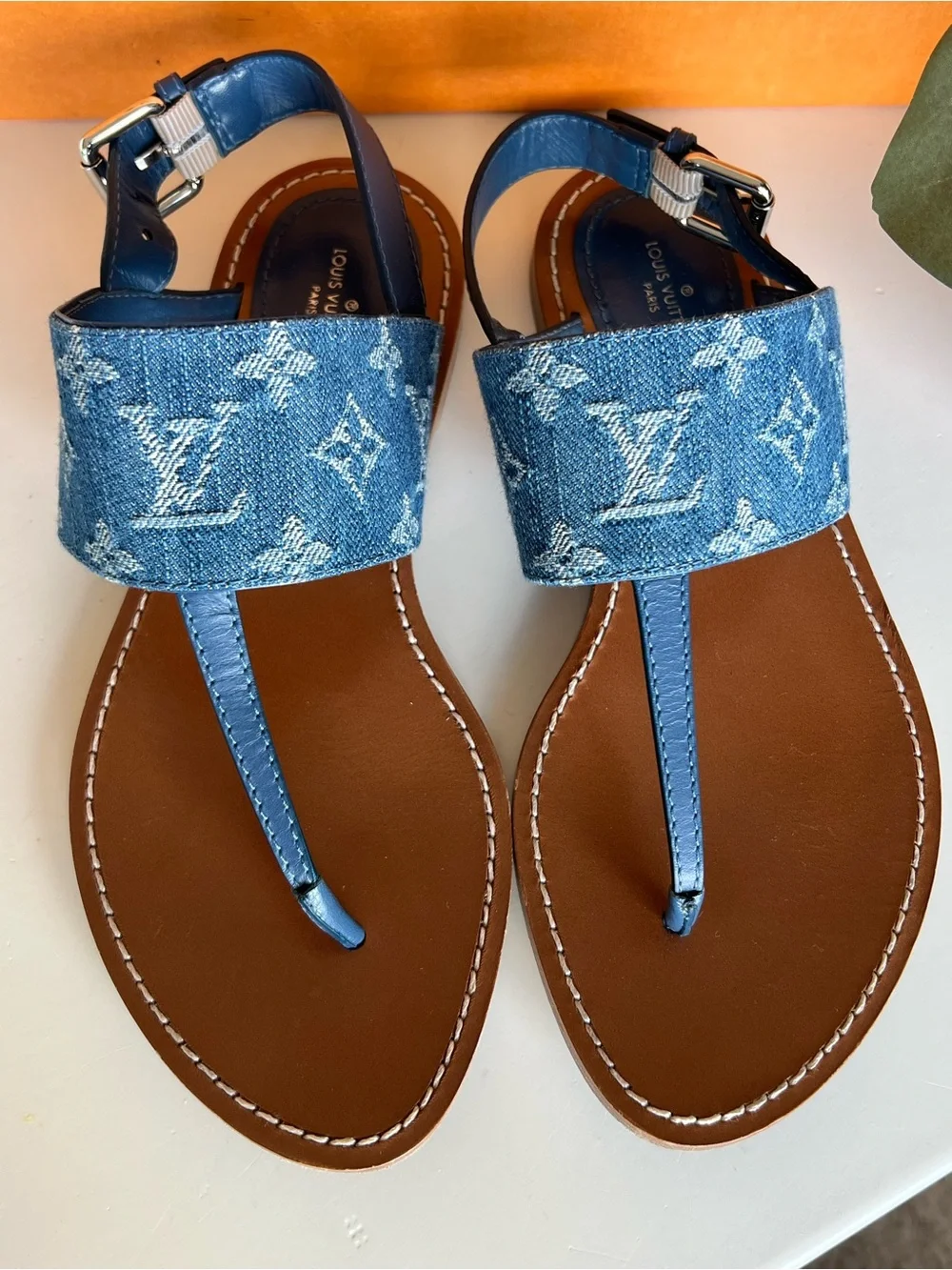 LOUIS VUITTON Starboard Flat Thong Sandal in Blue Monogram Denim ๐ Size 38 - Picture 8 of 16